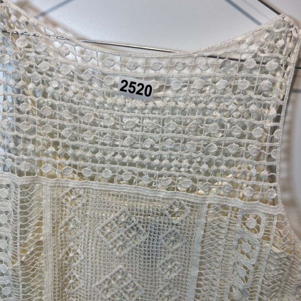 Lauren Ralph Lauren Womens Tank Top Crochet Fringe Off White Size PL - Picture 6 of 6